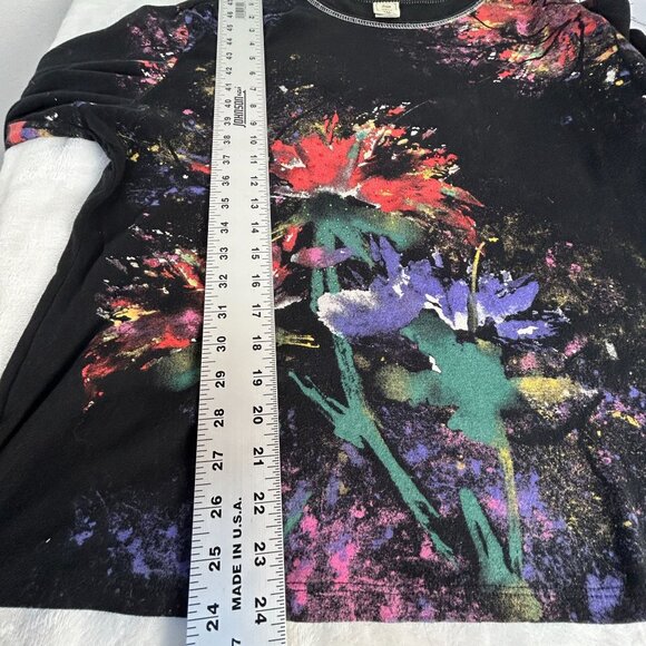 Jess & Jane Womens 3/4 Sleeve Floral Print Flora Poems Top 2X Black Rhinestones - Picture 7 of 7